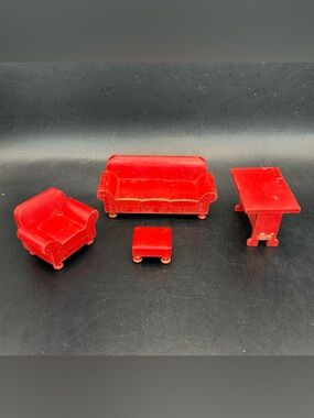 VTG 30’s Strombecker Living Room Set Red Wooden Dollhouse Furniture 4 Piece Lot